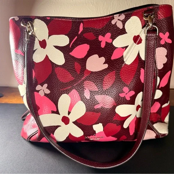Kate Spade Burgundy and Cream Floral Shoulder Bag - Picture 1 of 5